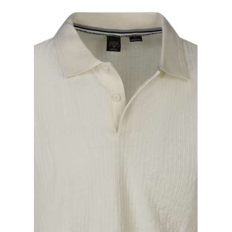 Polo en coton mélangé écru uni avec une coupe droite et un col boutonné - Image 3