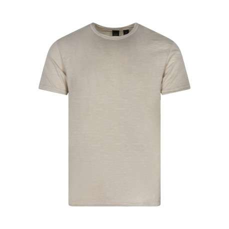 T-shirt en coton beige uni avec une coupe droite et un col rond