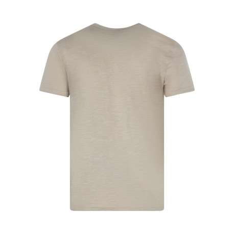T-shirt en coton beige uni avec une coupe droite et un col rond - Image 2