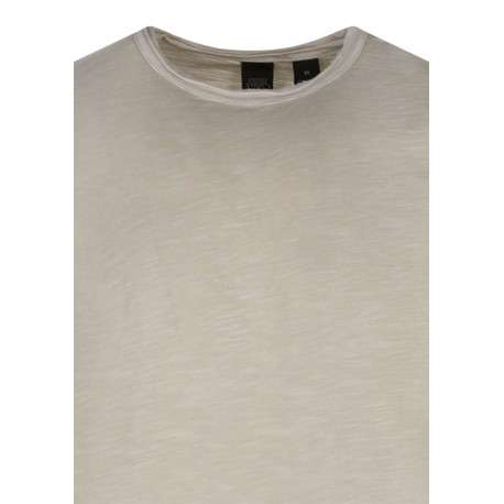 T-shirt en coton beige uni avec une coupe droite et un col rond - Image 3