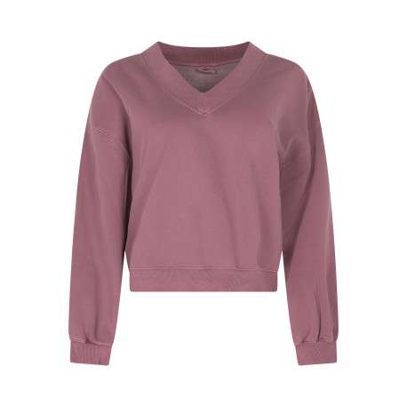 Sweat en coton mélangé mauve uni avec une coupe droite et un col v