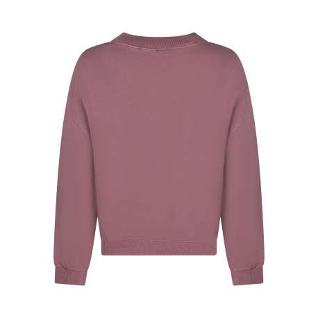 Sweat en coton mélangé mauve uni avec une coupe droite et un col v - Image 2