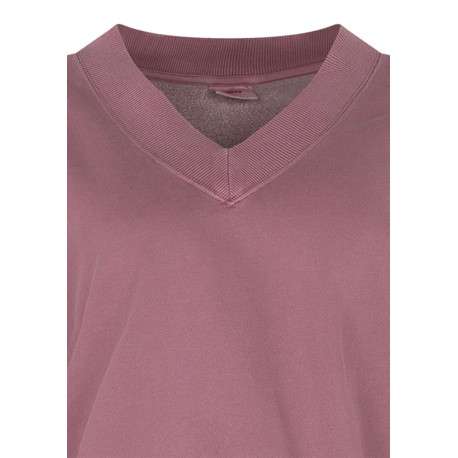 Sweat en coton mélangé mauve uni avec une coupe droite et un col v - Image 3