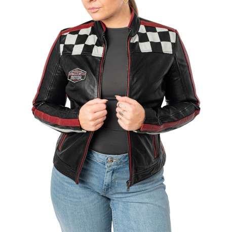 Blouson en cuir de mouton noir uni avec une coupe ajustée et un col rond - Image 6
