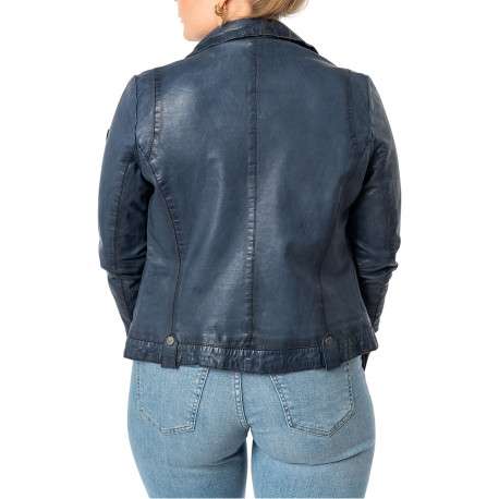 Veste perfecto en cuir de mouton bleue unie pourvue d'une coupe ajustée - Image 4