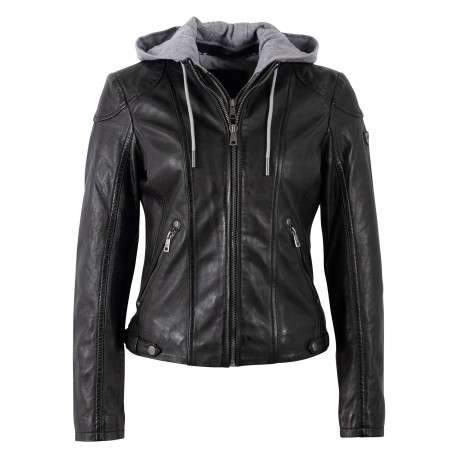Veste perfecto en cuir de mouton noire unie pourvue de poches zippées