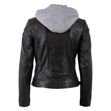 Veste perfecto en cuir de mouton noire unie pourvue de poches zippées - Image 2