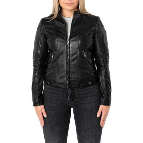 Veste perfecto en cuir de mouton noire unie pourvue de poches zippées - Image 3