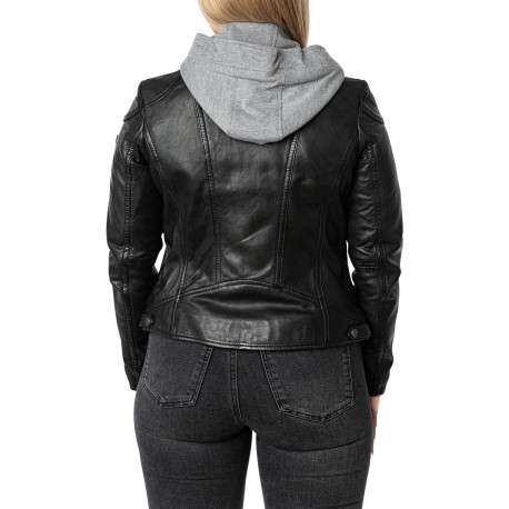 Veste perfecto en cuir de mouton noire unie pourvue de poches zippées - Image 4
