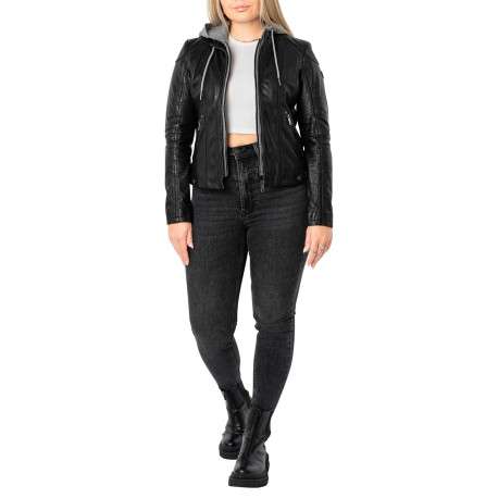 Veste perfecto en cuir de mouton noire unie pourvue de poches zippées - Image 5