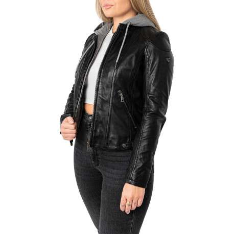 Veste perfecto en cuir de mouton noire unie pourvue de poches zippées - Image 6