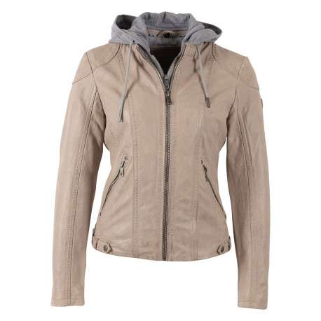Veste perfecto en cuir de mouton écrue unie pourvue de poches zippées
