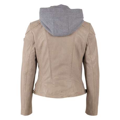 Veste perfecto en cuir de mouton écrue unie pourvue de poches zippées - Image 2