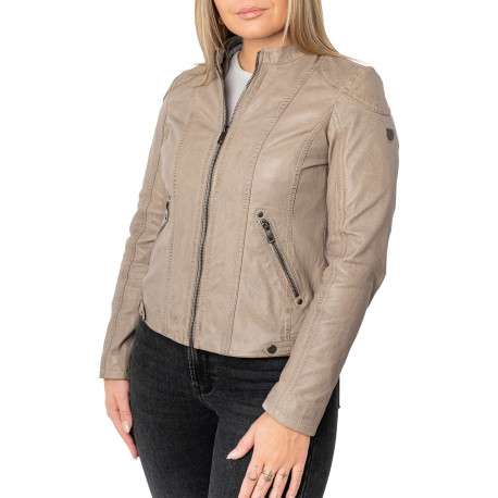 Veste perfecto en cuir de mouton écrue unie pourvue de poches zippées - Image 3