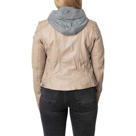 Veste perfecto en cuir de mouton écrue unie pourvue de poches zippées - Image 4