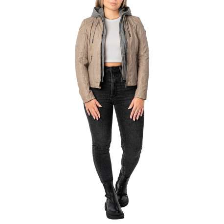Veste perfecto en cuir de mouton écrue unie pourvue de poches zippées - Image 5