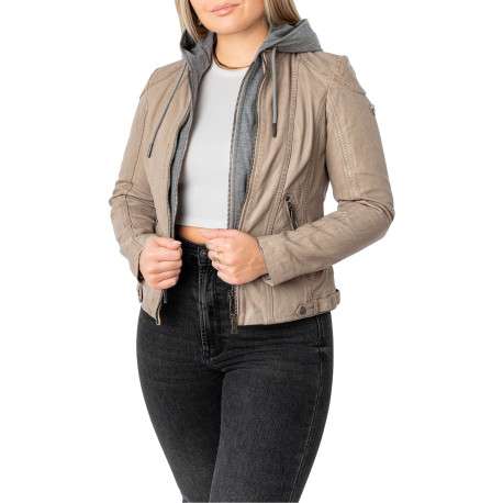 Veste perfecto en cuir de mouton écrue unie pourvue de poches zippées - Image 6