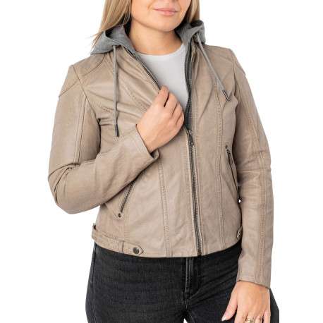 Veste perfecto en cuir de mouton écrue unie pourvue de poches zippées - Image 7