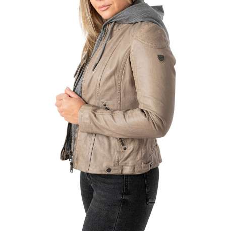 Veste perfecto en cuir de mouton écrue unie pourvue de poches zippées - Image 8