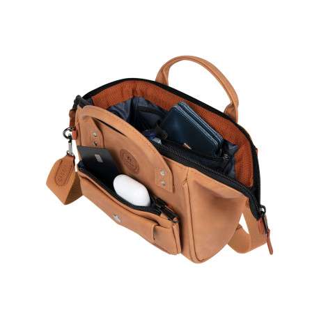 Sac à bandoulière Crossbody Small Moscow camel uni avec logo marron embossé - Image 2