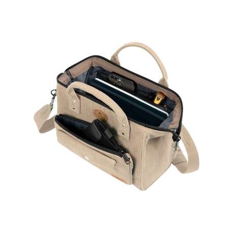 Sac à bandoulière Crossbody Medium Luxor beige uni en velours côtelé - Image 2