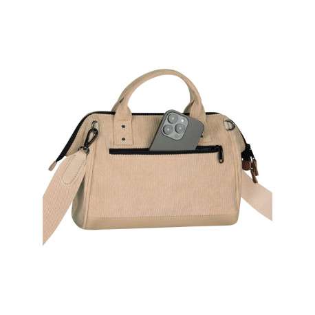 Sac à bandoulière Crossbody Medium Luxor beige uni en velours côtelé - Image 4
