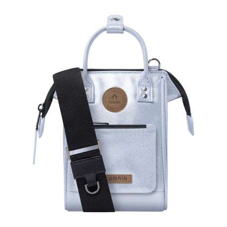 Sac à bandoulière Nano Fidji argent brillant avec 2 anses et 1 zip