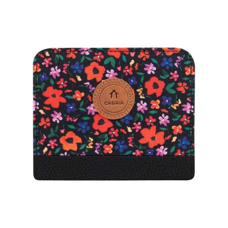 Portefeuille Medium Maupiti noir et rouge avec un imprimé floral