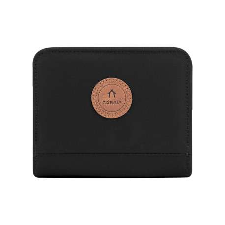 Portefeuille Medium Cambridge noir uni avec un logo marron embossé