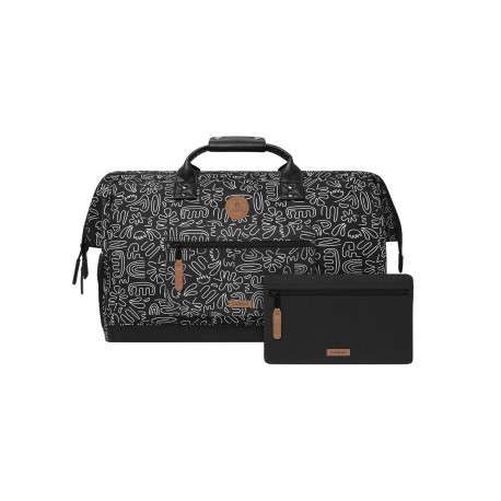 Sac weekender Amiens noir et blanc à imprimé floral avec 2 pochettes