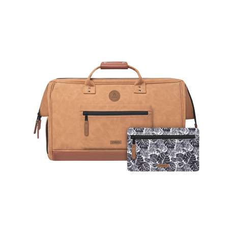 Sac weekender Moscow camel uni en simili cuir avec 2 pochettes