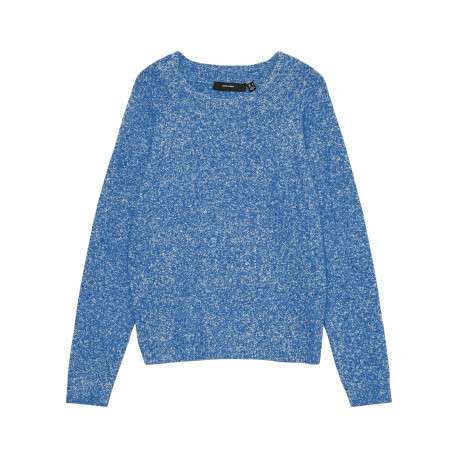 Pull bleu chiné avec une coupe droite et des manches longues