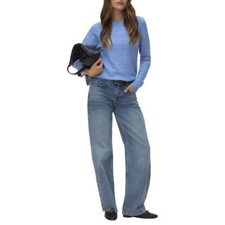 Pull bleu chiné avec une coupe droite et des manches longues - Image 5