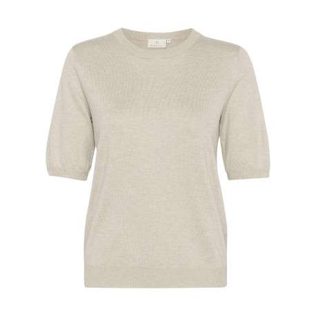 Pull beige uni pourvu d'une coupe ajustée et de manches courtes