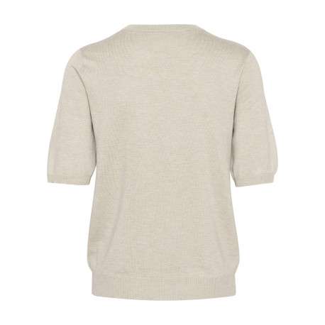 Pull beige uni pourvu d'une coupe ajustée et de manches courtes - Image 2