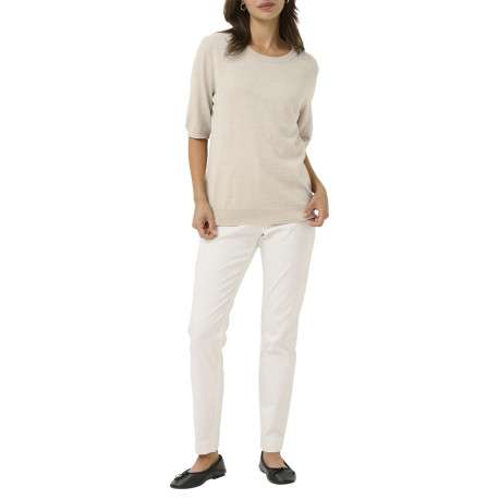 Pull beige uni pourvu d'une coupe ajustée et de manches courtes - Image 3