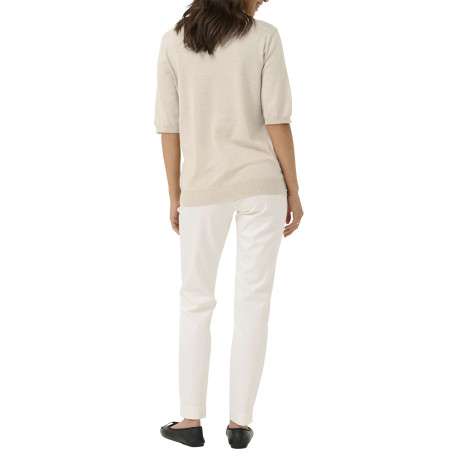 Pull beige uni pourvu d'une coupe ajustée et de manches courtes - Image 4