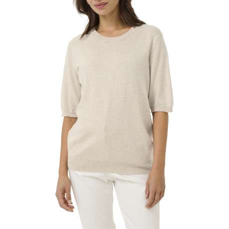 Pull beige uni pourvu d'une coupe ajustée et de manches courtes - Image 5