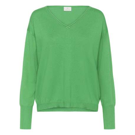Pull vert uni pourvu d'une coupe droite et de manches longues