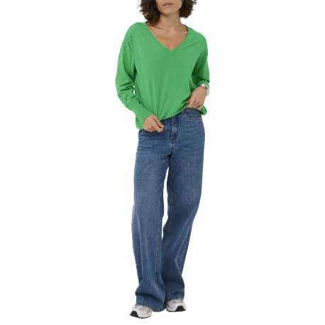 Pull vert uni pourvu d'une coupe droite et de manches longues - Image 3
