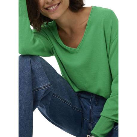 Pull vert uni pourvu d'une coupe droite et de manches longues - Image 6