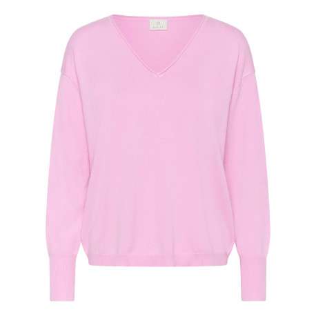 Pull rose uni pourvu d'une coupe droite et de manches longues