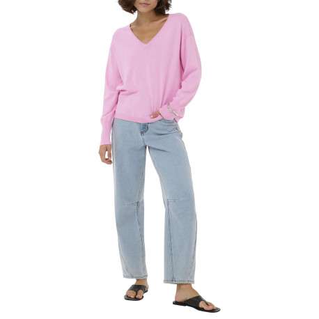 Pull rose uni pourvu d'une coupe droite et de manches longues - Image 3