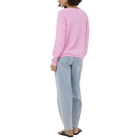Pull rose uni pourvu d'une coupe droite et de manches longues - Image 4