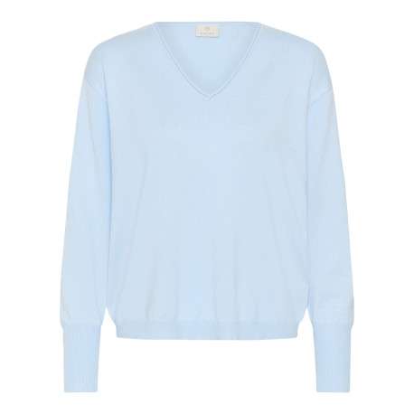 Pull bleu ciel uni pourvu d'une coupe droite et de manches longues