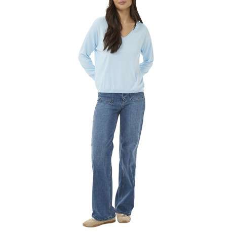 Pull bleu ciel uni pourvu d'une coupe droite et de manches longues - Image 3