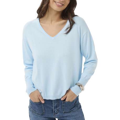 Pull bleu ciel uni pourvu d'une coupe droite et de manches longues - Image 5