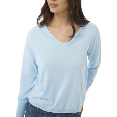 Pull bleu ciel uni pourvu d'une coupe droite et de manches longues - Image 6