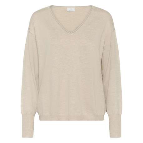 Pull écru uni pourvu d'une coupe droite et de manches longues