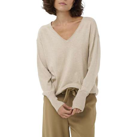 Pull écru uni pourvu d'une coupe droite et de manches longues - Image 5
